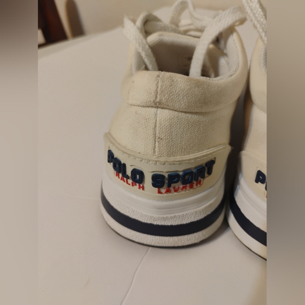 Polo Sport Ralph Lauren Canvas Shoes Size 7 1/2 Cream Spellout Deck Shoes - Picture 7 of 16